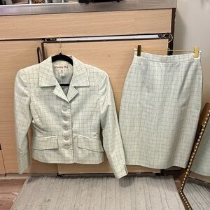 Christian Dior Mint Plaid Skirt Suit - Vintage Two Piece Set